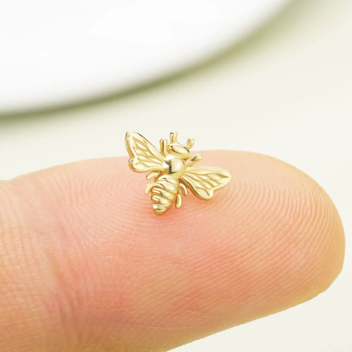 14K Solid Gold Flying Bee Push Pin Labret Nose Stud