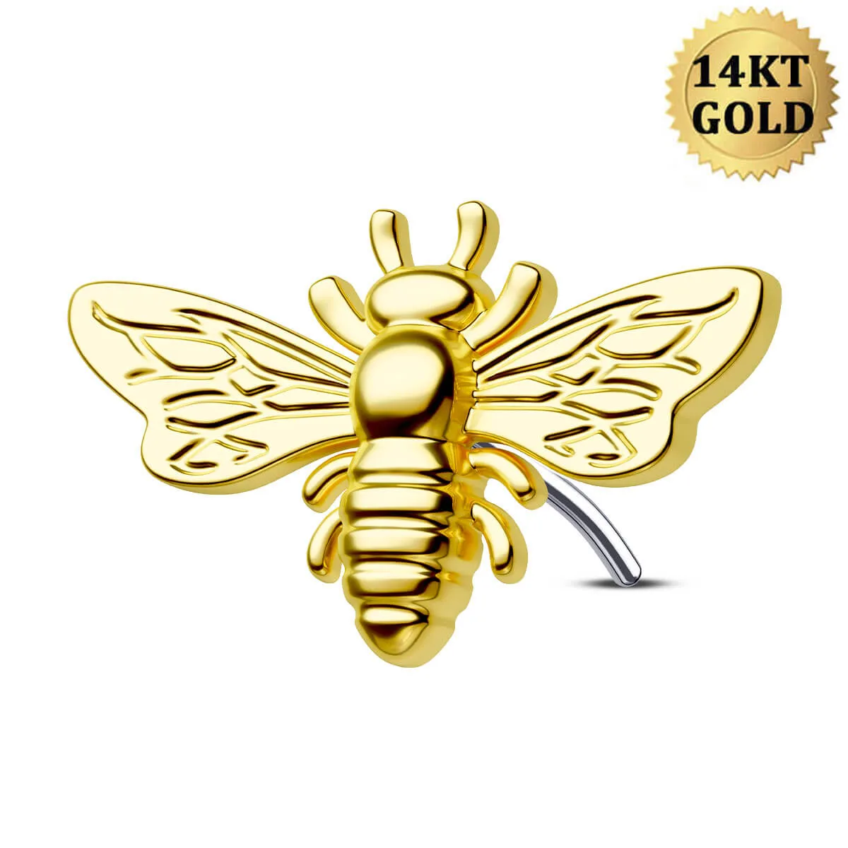 14K Solid Gold Flying Bee Push Pin Labret Nose Stud