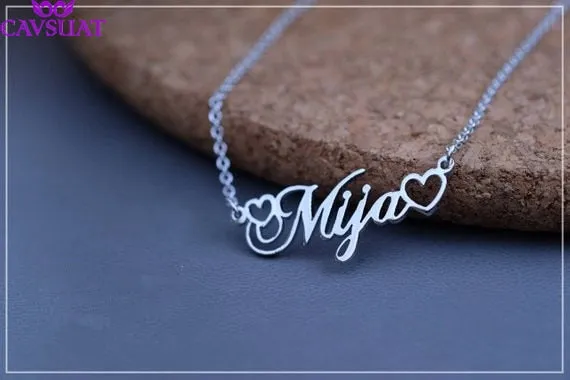 18K Personalized Name Necklace With Tiny Heart