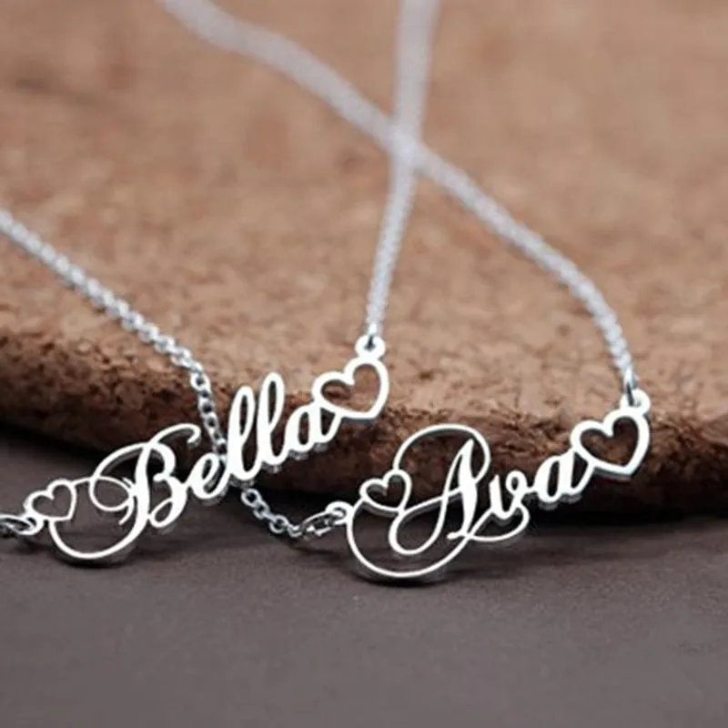 18K Personalized Name Necklace With Tiny Heart