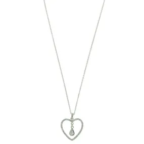 1928 Jewelry Crystal Heart & Teardrop Pendant Necklace 16"   3" Extender