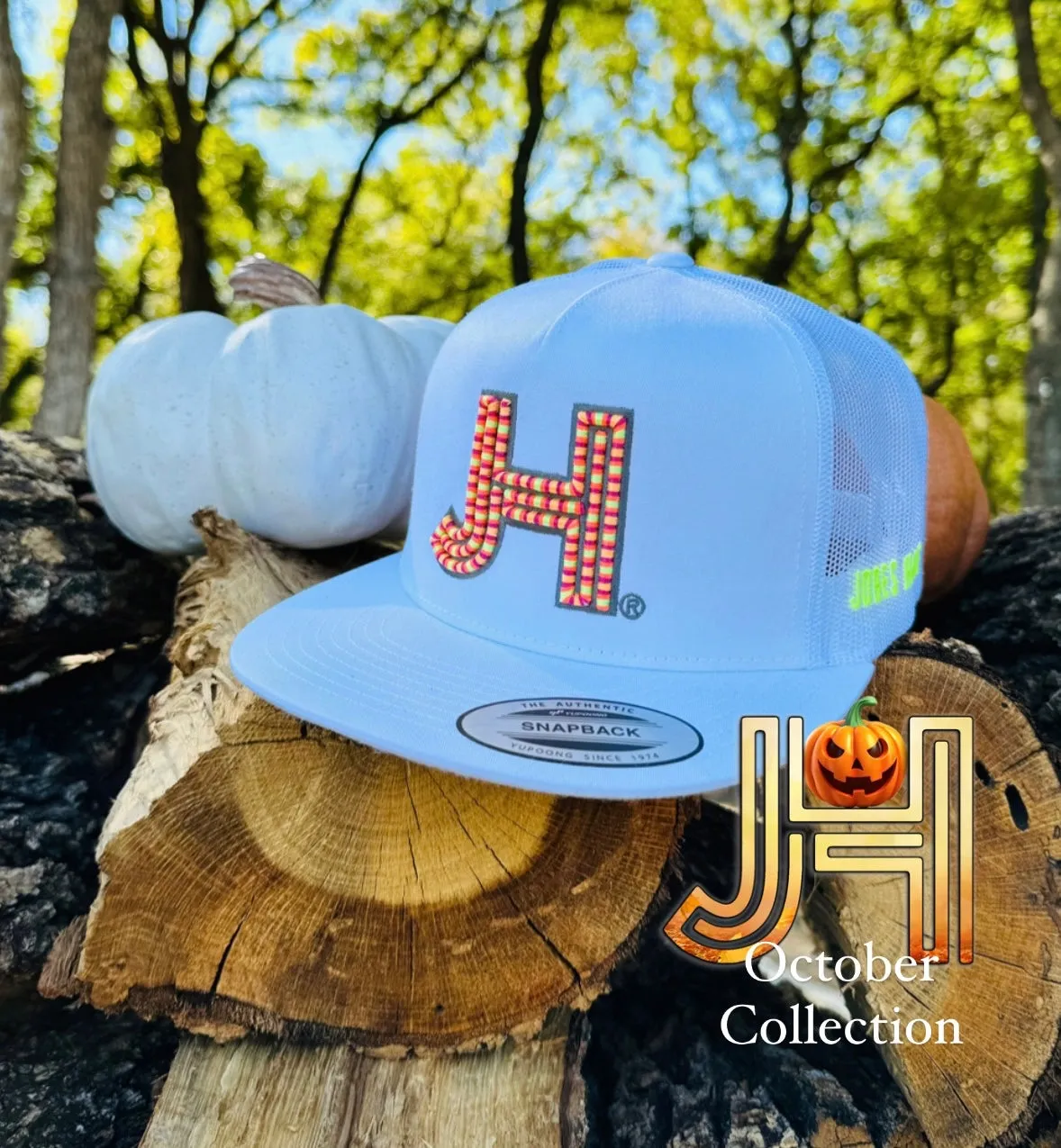 2023 October Collection Jobes Cap-  All White 3D Pumpkin