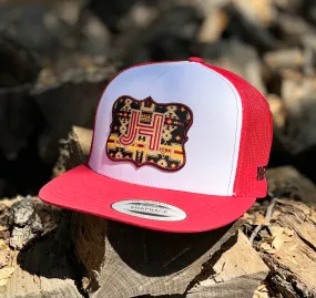 2024 Jobes Hats Trucker- White/Red Maroon Aztec Patch cap