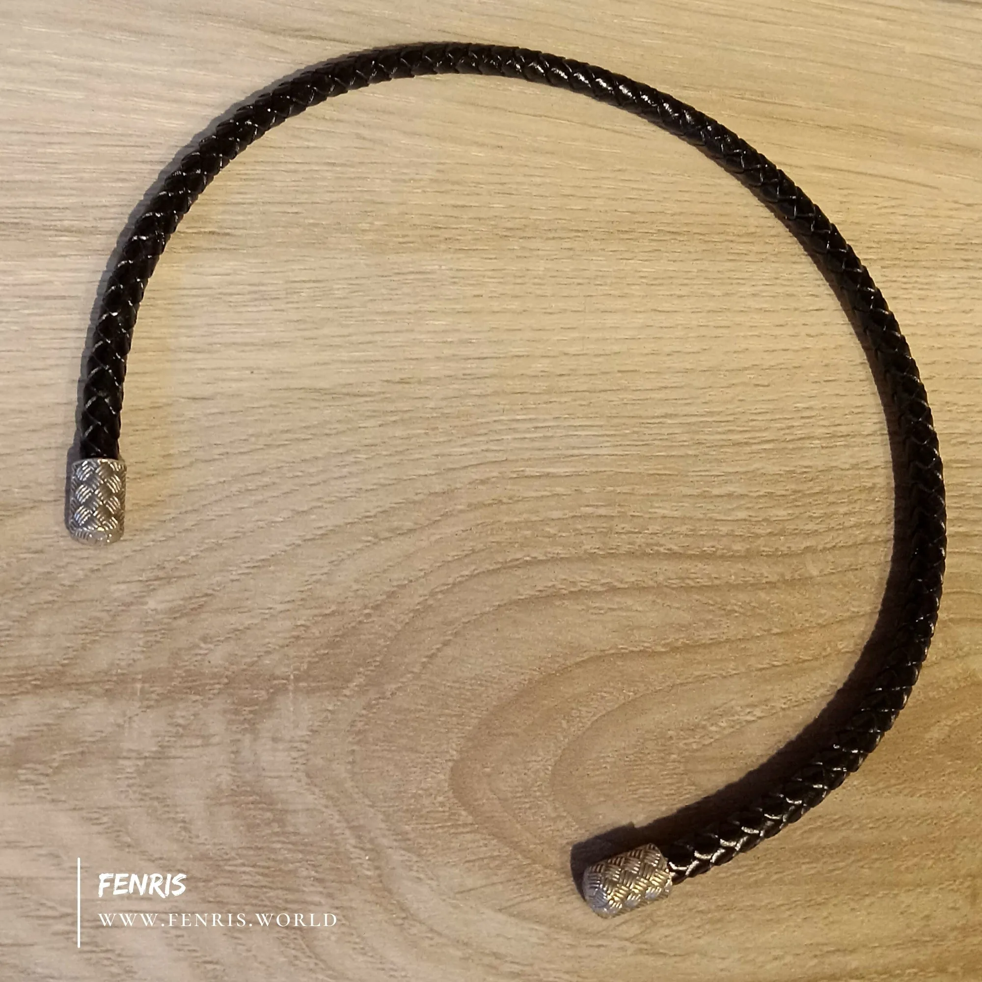 925 Silver Torc Black Leather Necklace