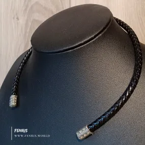 925 Silver Torc Black Leather Necklace