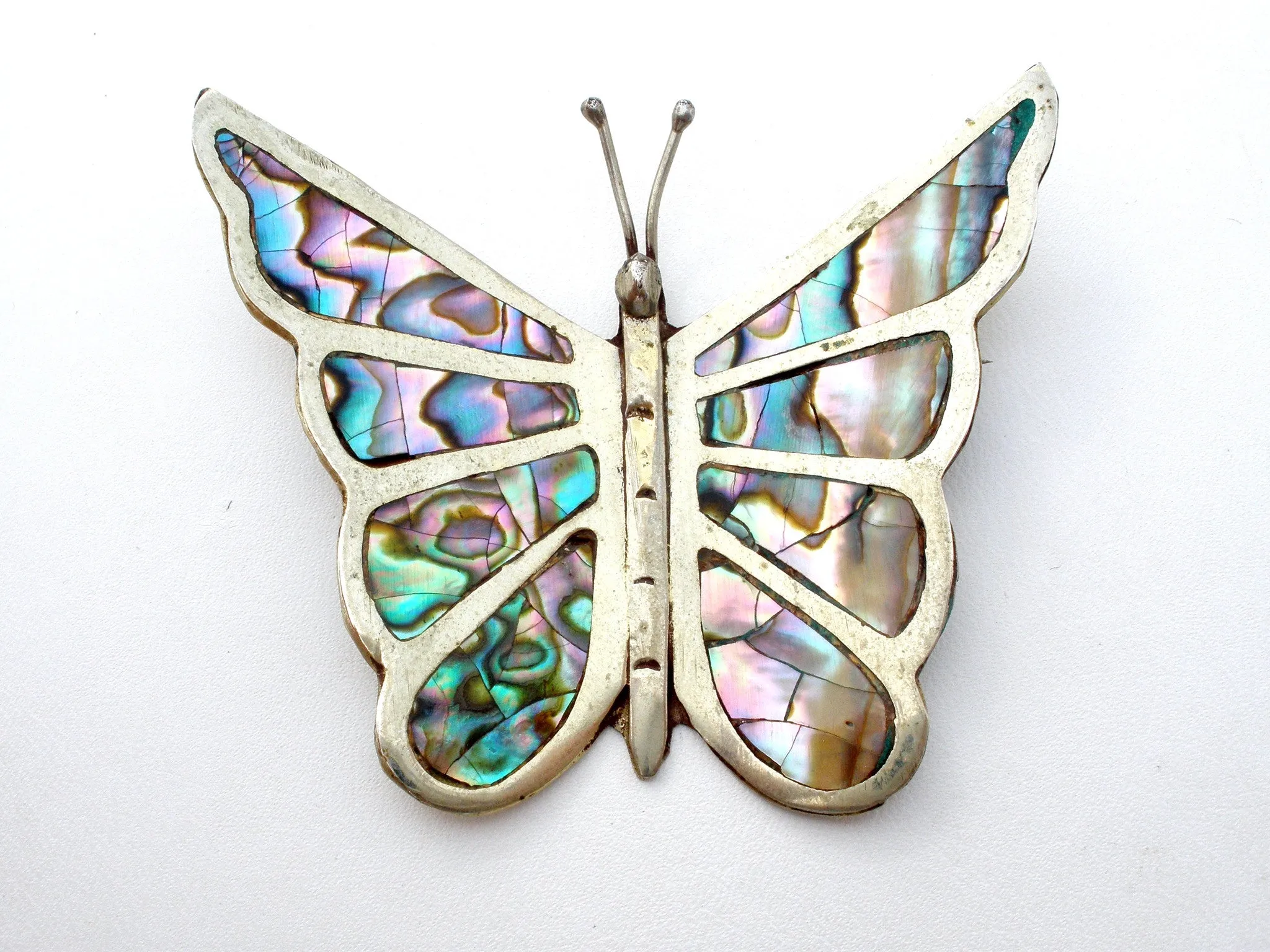 Abalone Shell Butterfly Brooch Pin Sterling Silver Vintage