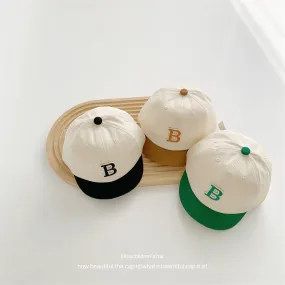 B letter short brim color block children's baseball cap washed soft top children's peaked cap summer casual boy's sun hat