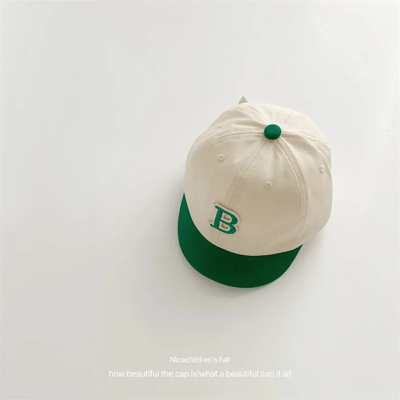 B letter short brim color block children's baseball cap washed soft top children's peaked cap summer casual boy's sun hat