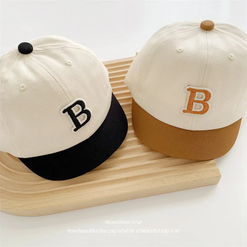 B letter short brim color block children's baseball cap washed soft top children's peaked cap summer casual boy's sun hat