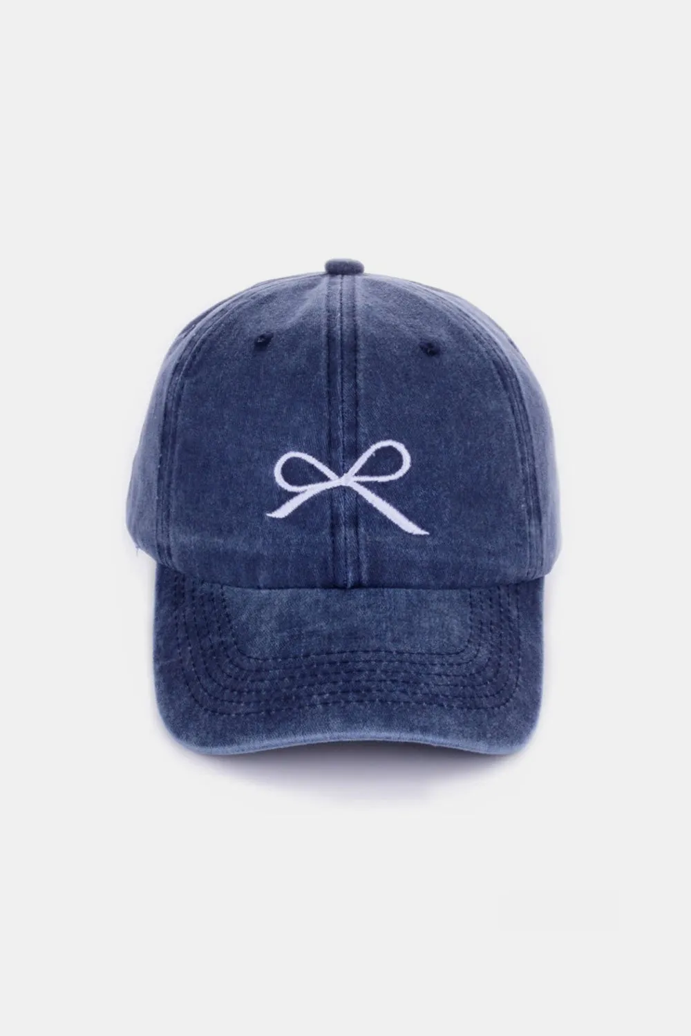 Bow Embroidered Washed Cotton Caps