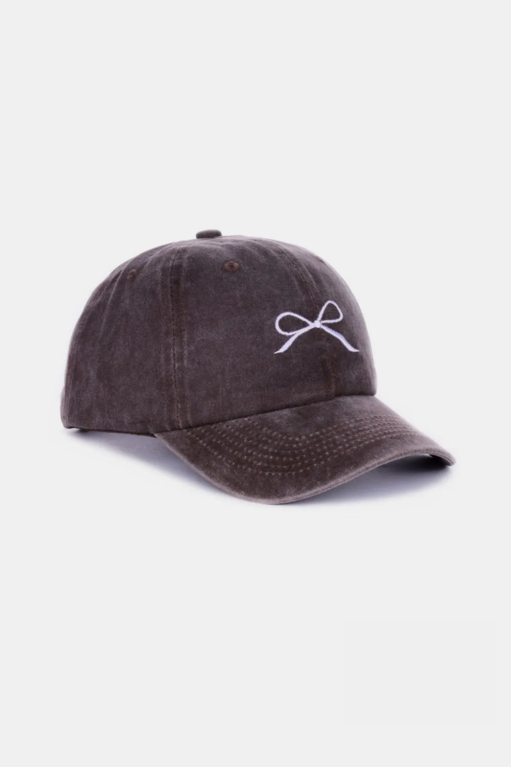 Bow Embroidered Washed Cotton Caps