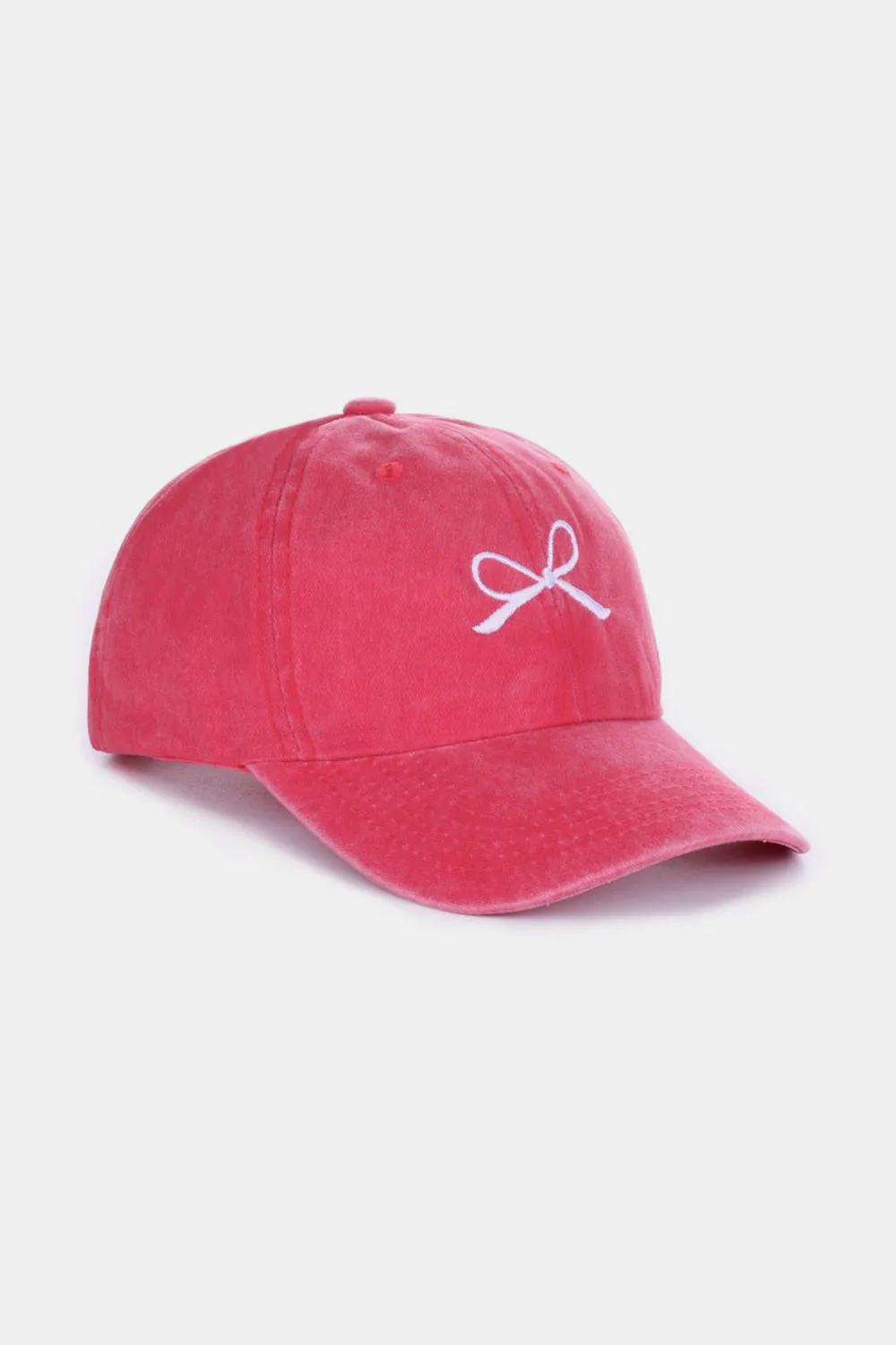 Bow Embroidered Washed Cotton Caps