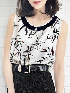 Breezy Print Contrasted Collar Tank Sleeveless Longline Top