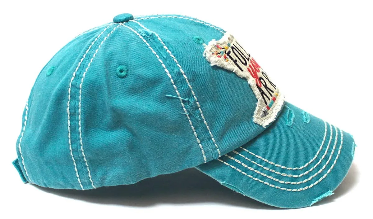 Camping Ballcap Follow Your Arrow Patch Embroidery Adjustable Baseball Hat, Turquoise Blue