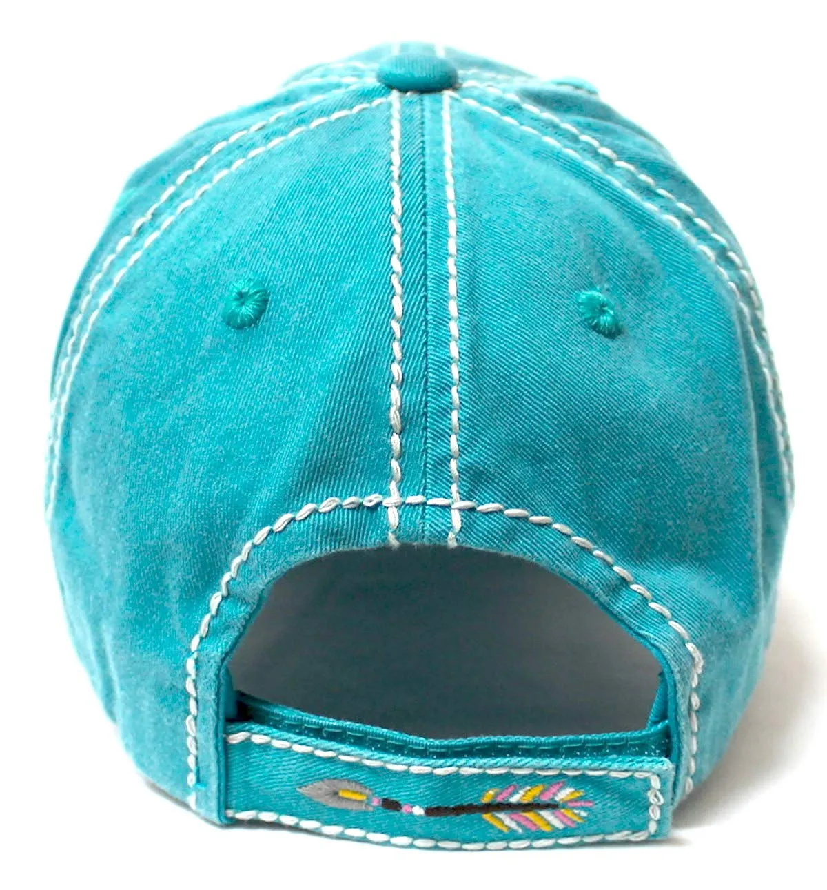 Camping Ballcap Follow Your Arrow Patch Embroidery Adjustable Baseball Hat, Turquoise Blue