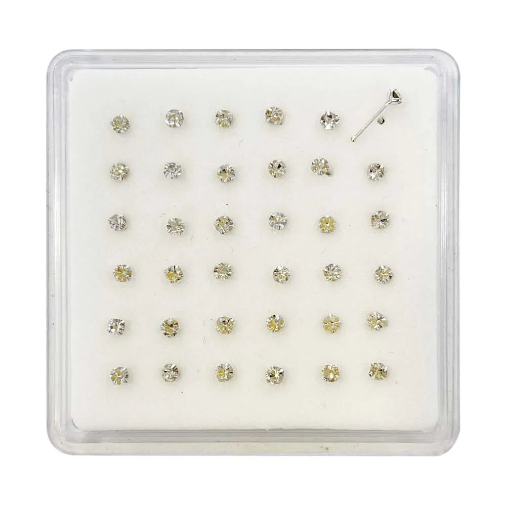 Clear 2.5mm Rhinestone Sterling Silver Nose Rings With Tip (1 unit)
