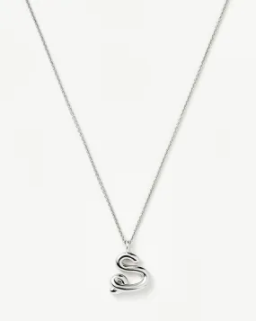 Curly Molten Initial Pendant Necklace - Initial S | Sterling Silver