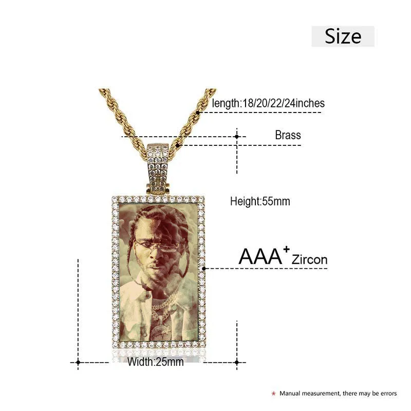 Custom Photo Rectangle Medallion Necklaces Christmas Gifts For Men