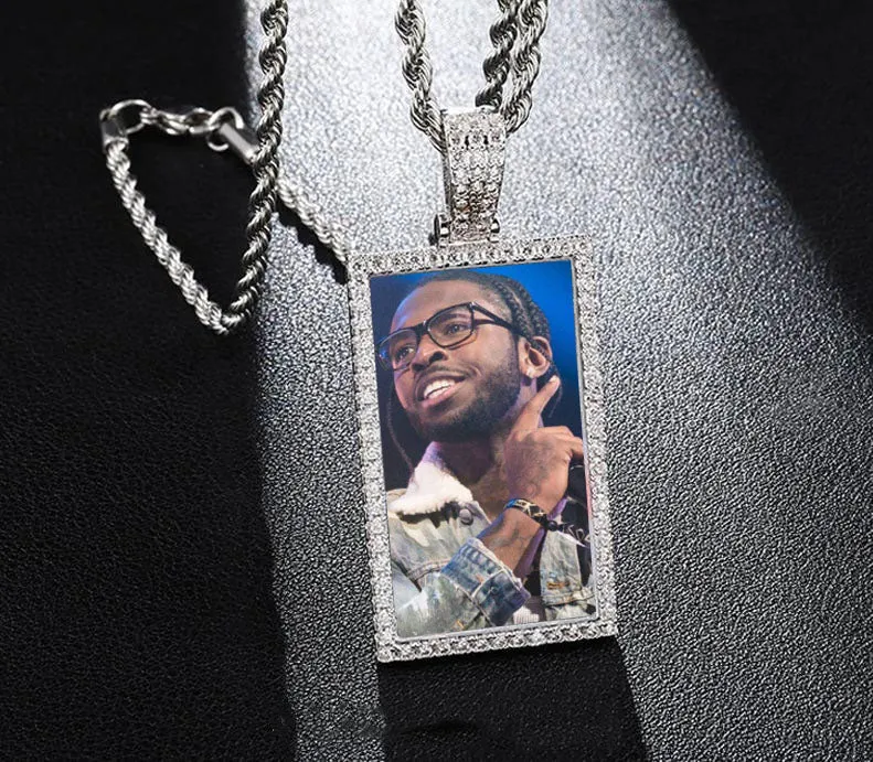 Custom Photo Rectangle Medallion Necklaces Christmas Gifts For Men