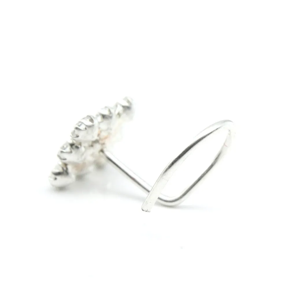 Cute Sterling Silver Nose pin with White stones in Twisted style