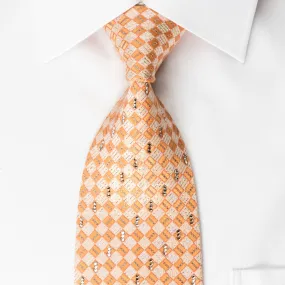 Daks Rhinestone Silk Necktie Silver Orange Checker With Silver Sparkles