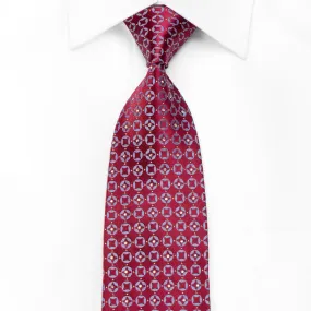 Daniel Hechter Men's Crystal Silk Necktie Blue Geometric On Burgundy