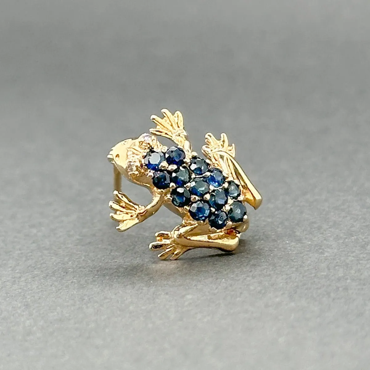 Estate 14K Y Gold 0.39ctw Sapphire & 0.01ctw H-I/SI1-2 Diamond Frog Pin