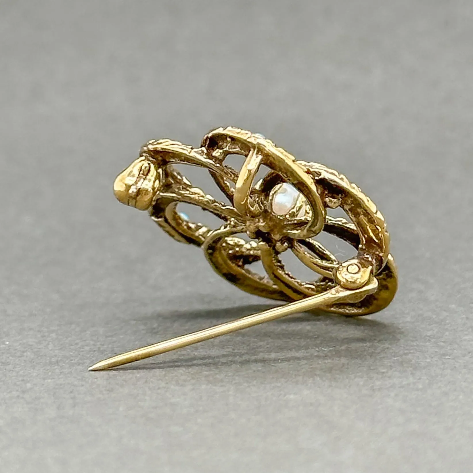 Estate Retro 14K Y Gold Pearl Flower Pin