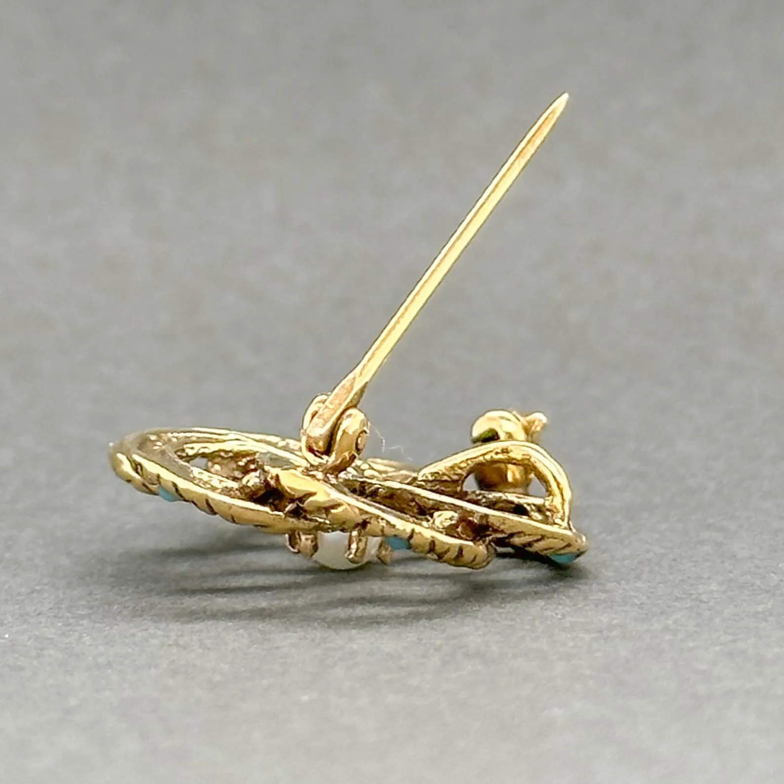 Estate Retro 14K Y Gold Pearl Flower Pin