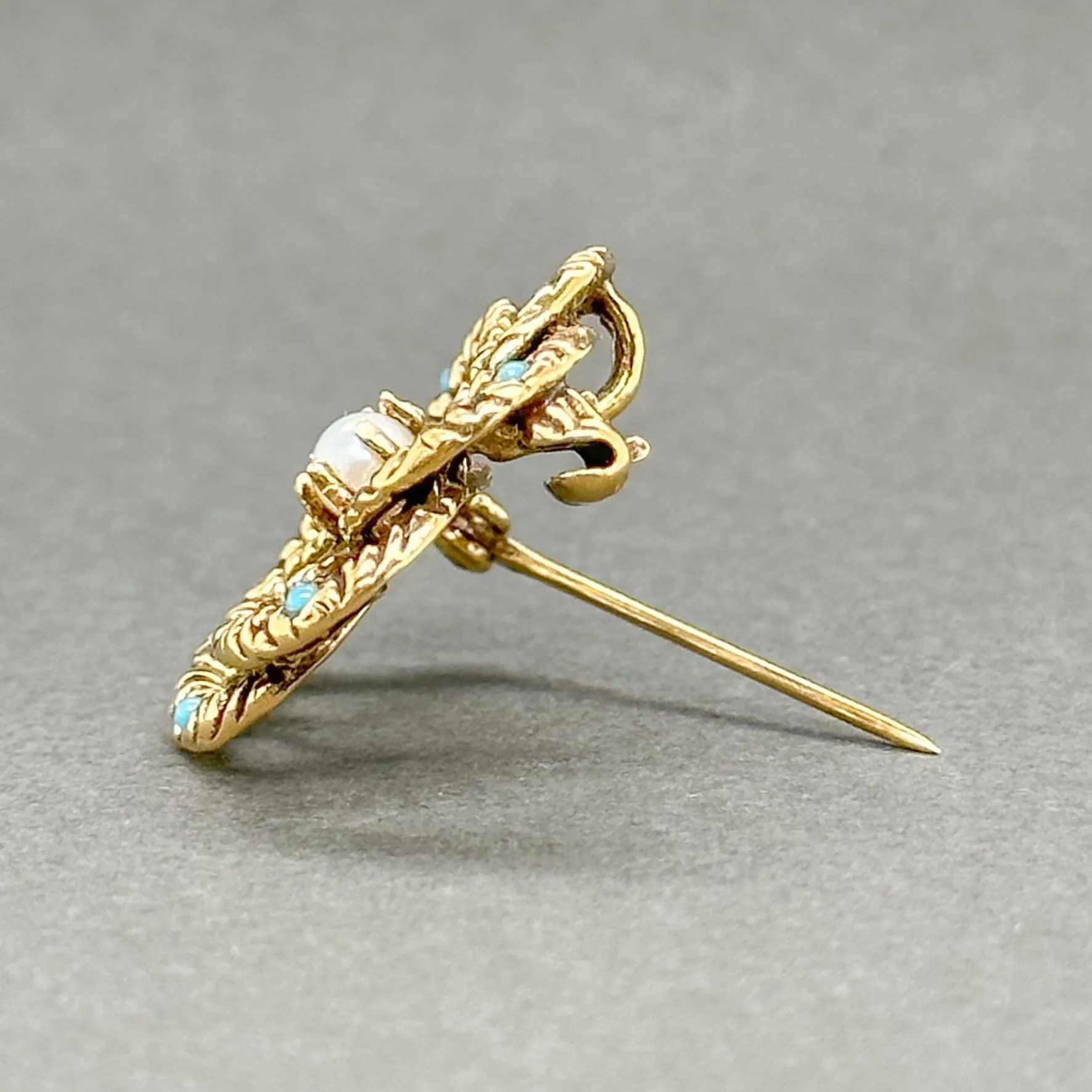 Estate Retro 14K Y Gold Pearl Flower Pin