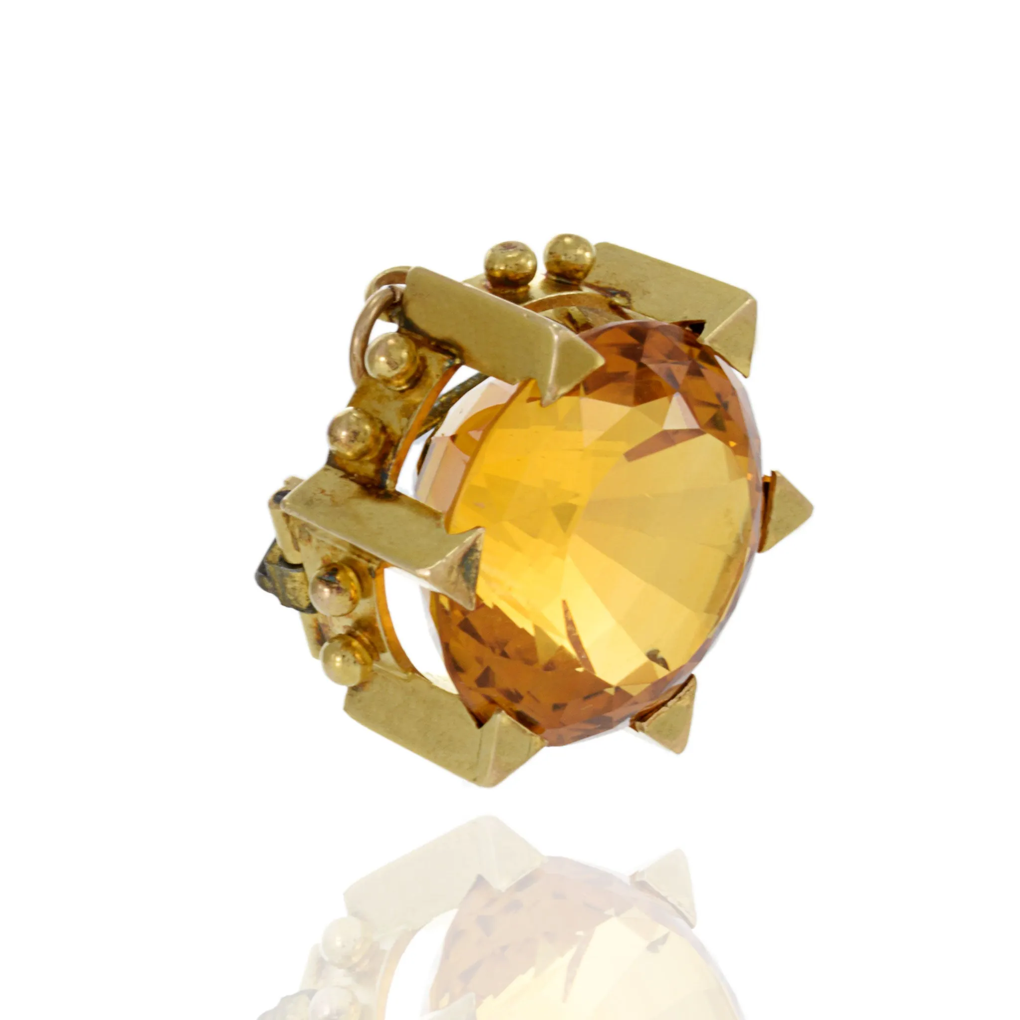 Estate Victorian Era 15KT Yellow Gold Golden Topaz Sun Lapel Pin