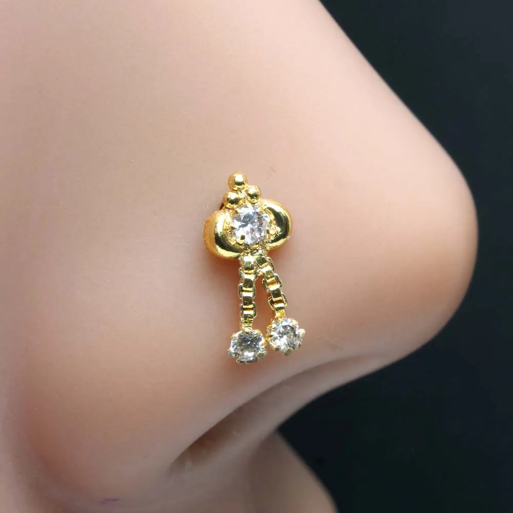 Ethnic Style Gold Plated Corkscrew Nose Stud 20g