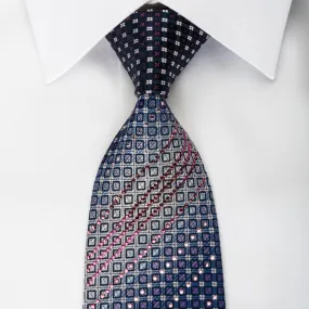 Geometric Checkered On Blue Rhinestone Necktie With Purple Sparkles