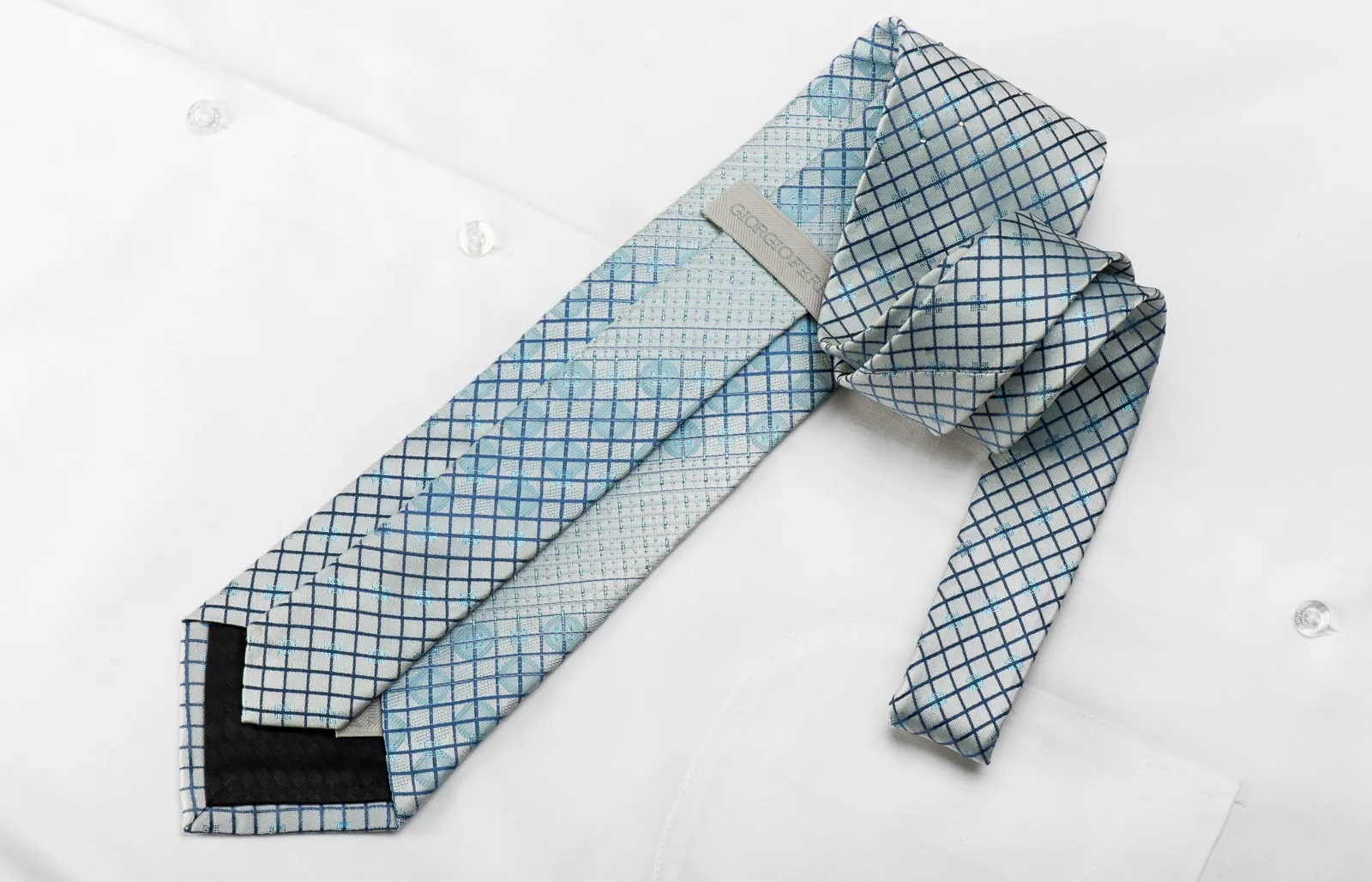 Giorgio Ferri Mens Crystal Rhinestone Silk Tie Trellis On Blue With Sparkles