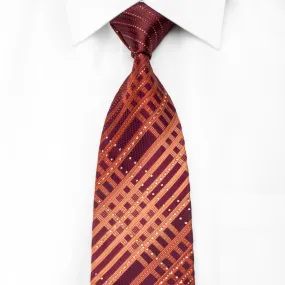 Guy Laroche Men's Crystal Rhinestone Necktie Orange Striped On Burgundy With Sparkles