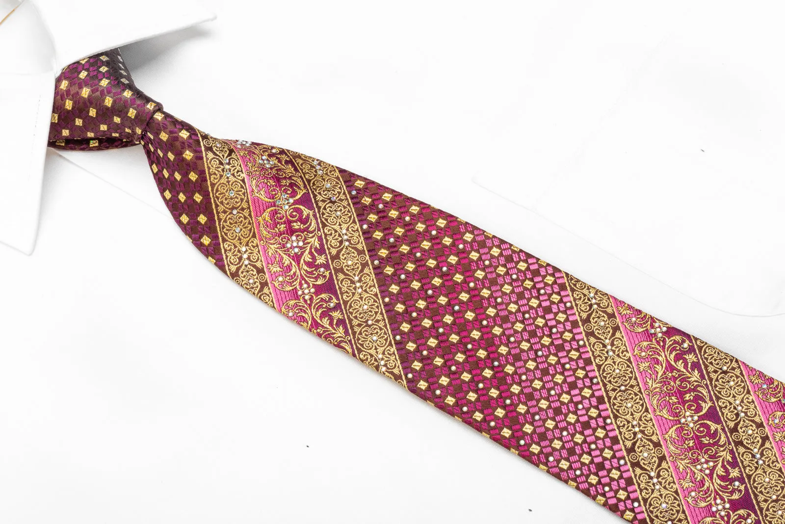 Guy Laroche Men's Rhinestone Necktie Gold Cartouche On Purple With Sparkles