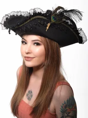 Lady Pirate Deluxe Black Costume Hat with Feathers