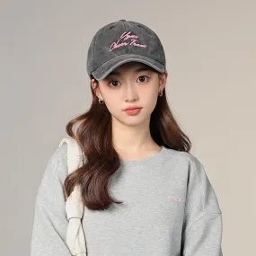 Letter embroidered baseball cap for women, washed and distressed, soft top, casual, all-match, peaked cap for young men