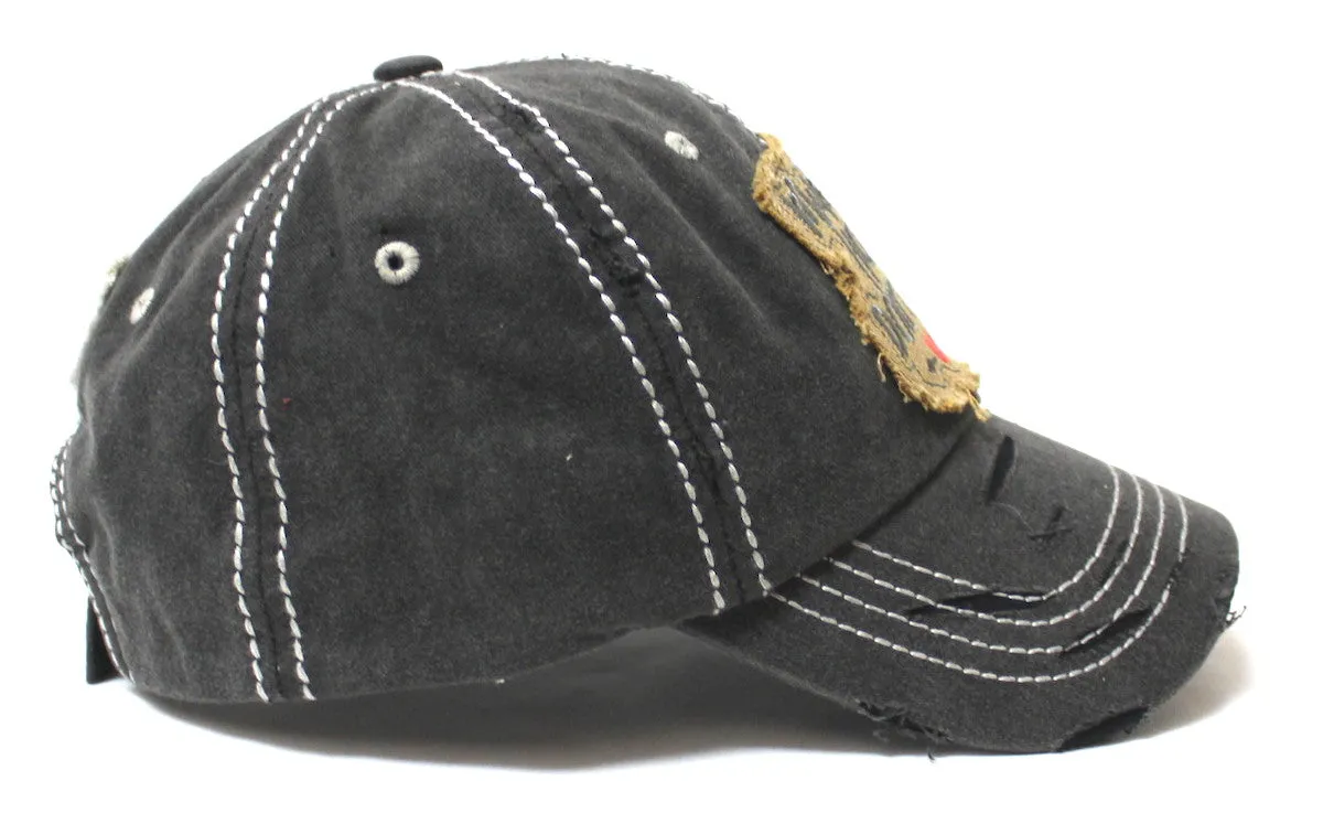 Mama Hair Don't Care Hearts & Arrow Monogram Patch Embroidery Adjustable Hat, Vintage Black