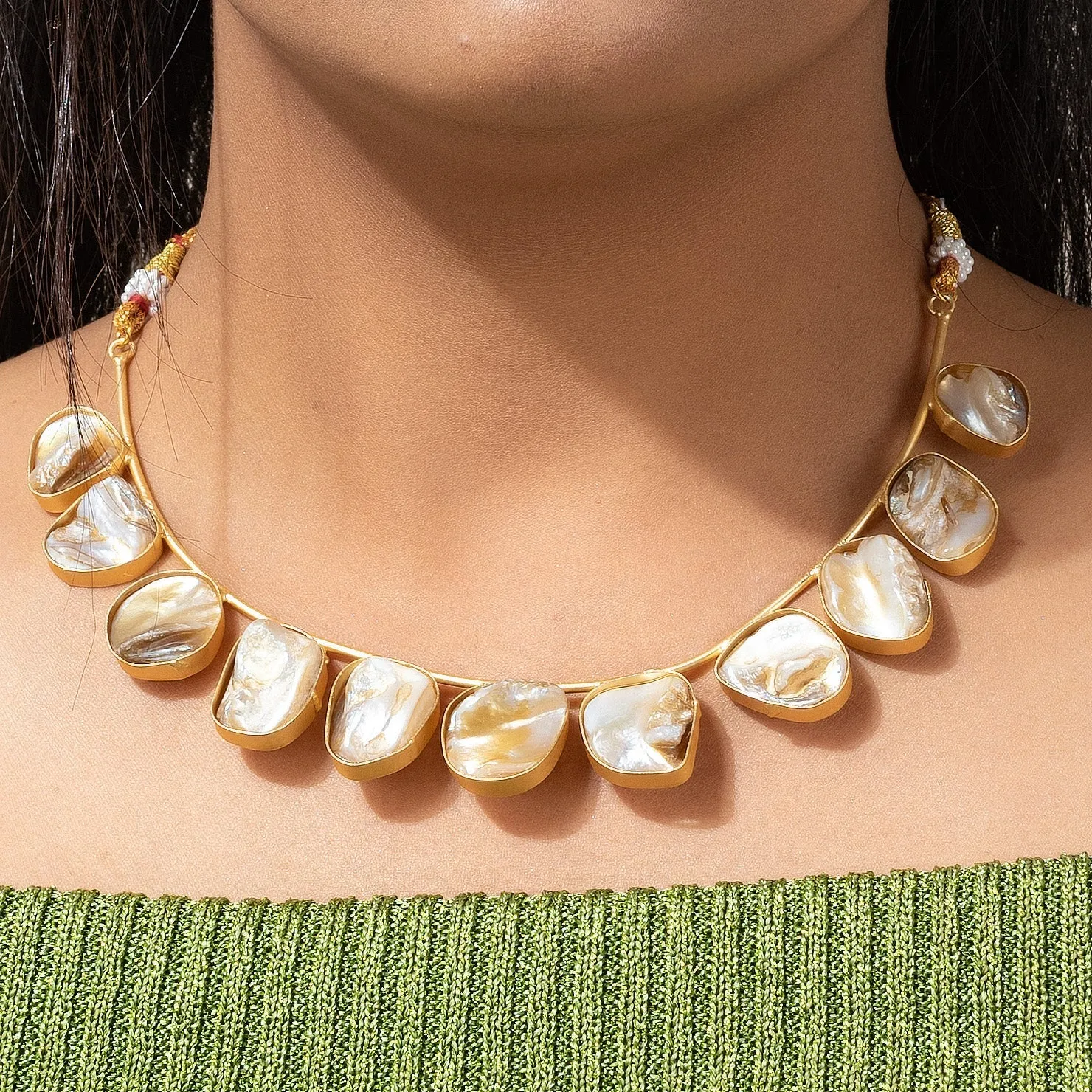 Mother Of Pearl Brass Choker Necklace Jewelry Sets - Unique Jewelry For Women