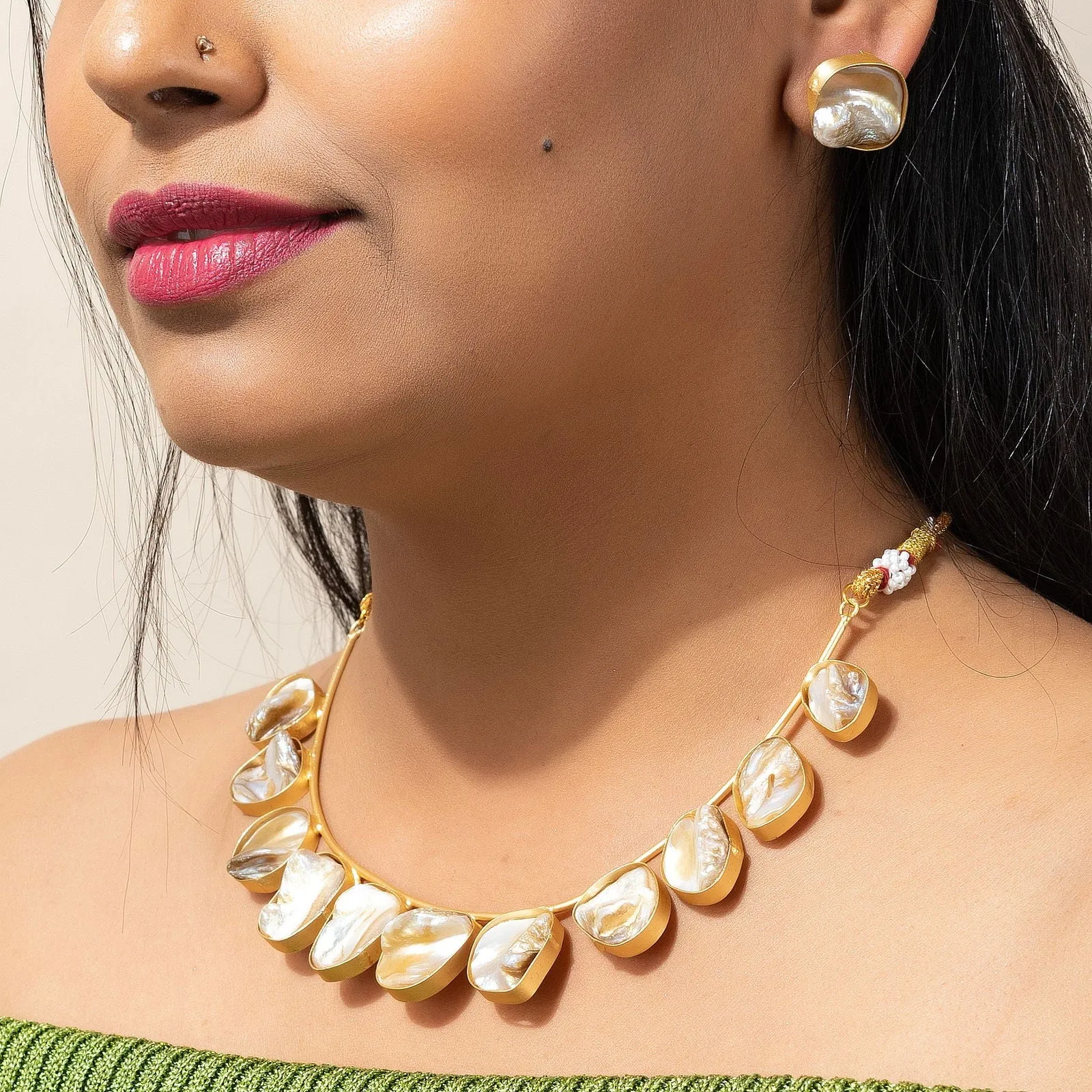 Mother Of Pearl Brass Choker Necklace Jewelry Sets - Unique Jewelry For Women