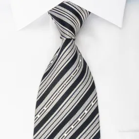 Nina Ricci Men's Rhinestone Silk Necktie Silver Striped On Black With Sparkles