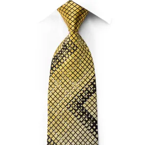 Perry Ellis Rhinestone Necktie Yellow Blue Geometric Squares On Black With Silver Sparkles