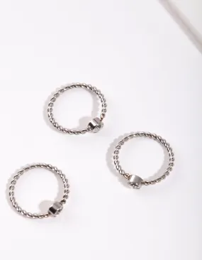 Rhodium Diamante Twist Nose Ring Pack