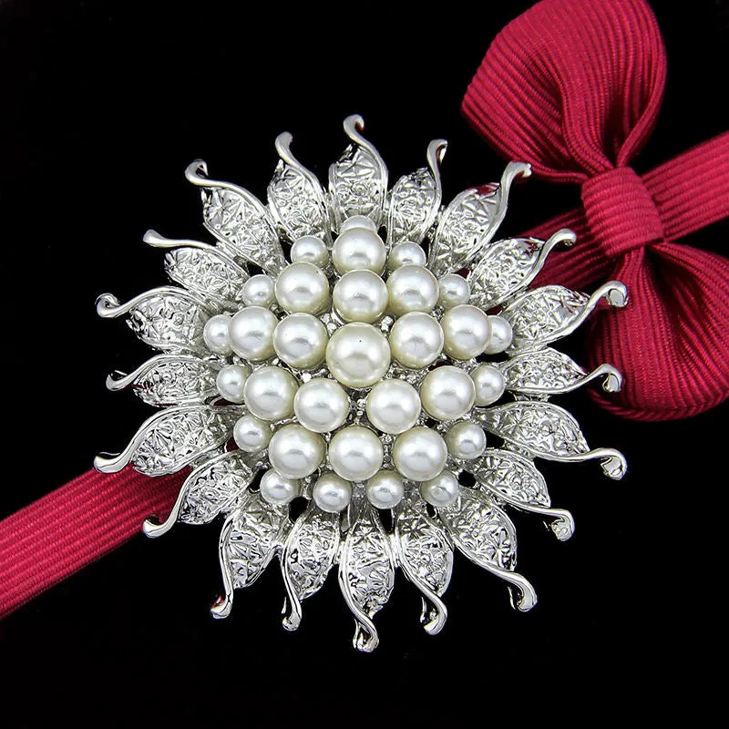 SISSLIA 2023 Fashion Gift Elegant Pearl Rhinestone Crystal Brooches Flower Crown Brooch Set For Women