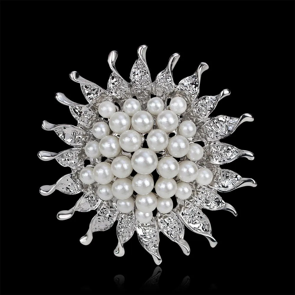 SISSLIA 2023 Fashion Gift Elegant Pearl Rhinestone Crystal Brooches Flower Crown Brooch Set For Women