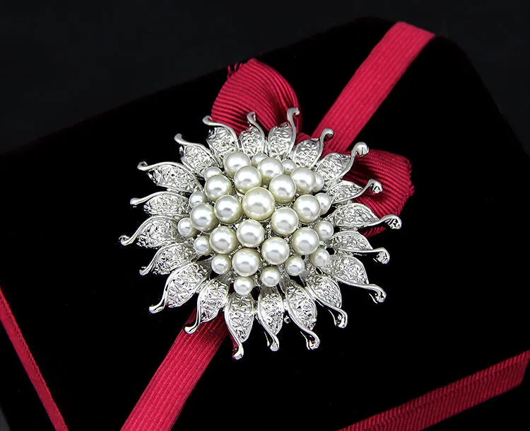 SISSLIA 2023 Fashion Gift Elegant Pearl Rhinestone Crystal Brooches Flower Crown Brooch Set For Women