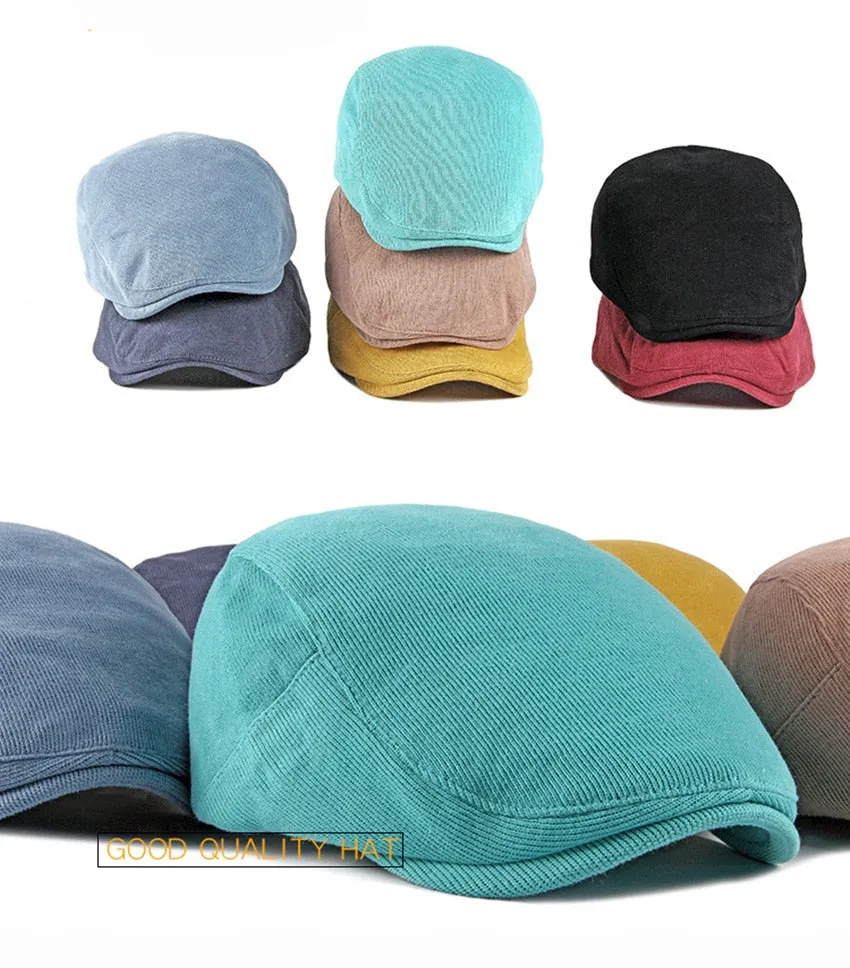 Spring Autumn Men Ladies Casual Fashion Women Beret Ivy Newsboy Solid Yellow Blue Peaked Flat Cap Duckbill Hat