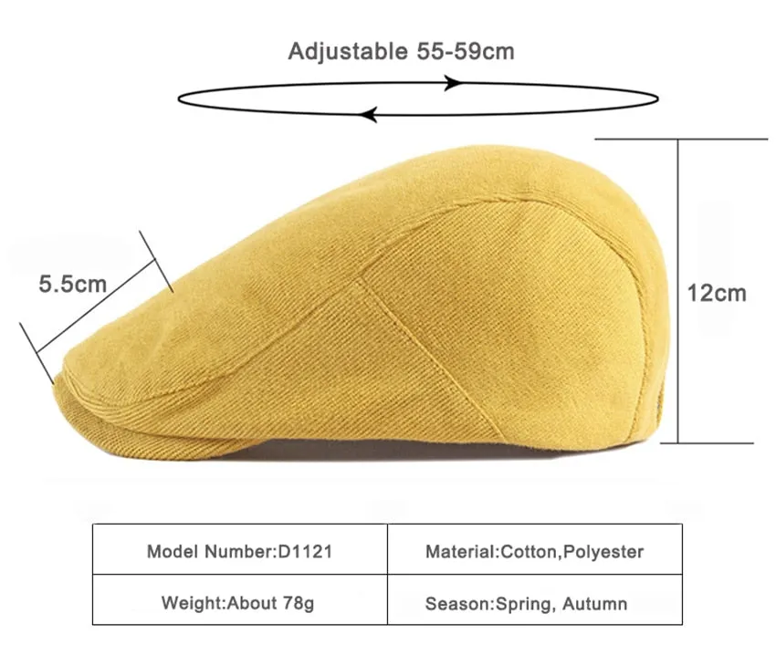 Spring Autumn Men Ladies Casual Fashion Women Beret Ivy Newsboy Solid Yellow Blue Peaked Flat Cap Duckbill Hat