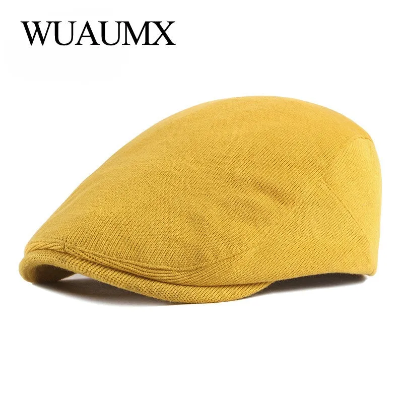 Spring Autumn Men Ladies Casual Fashion Women Beret Ivy Newsboy Solid Yellow Blue Peaked Flat Cap Duckbill Hat